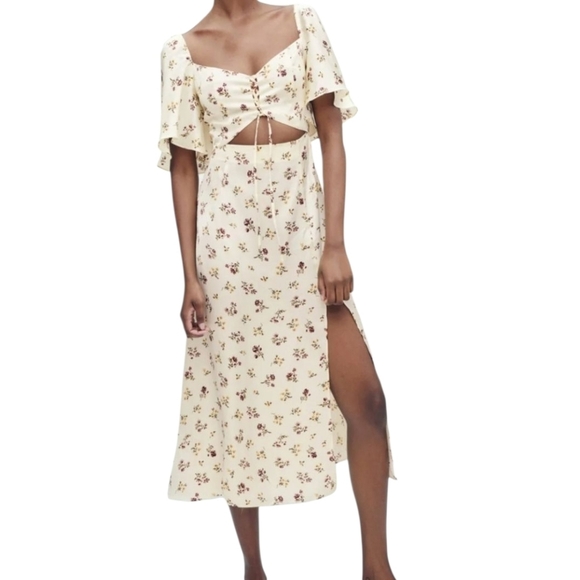 Zara Cream Floral Print Dress - Picture 1 of 7